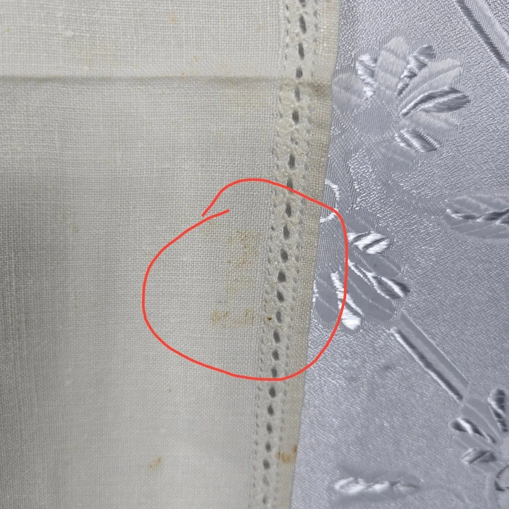 Vintage‎ White Hand Embroidered Linen Square Tablecloth 32x33 Openwork Hemstitch